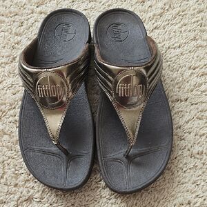 FitFlop Gold and Brown Sandals with Metallic Elegance